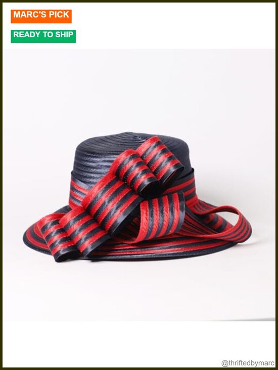 Striped Bowler Hat with Flower Decoration Wide Brim Flat Top Fedora Adjustable main image 4